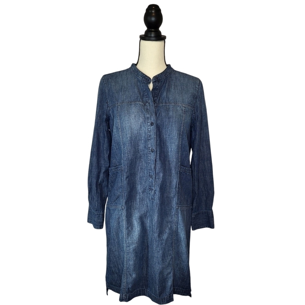 Madewell Denim Downplay dark wash chambray long sleeve popover shirt dress sz M